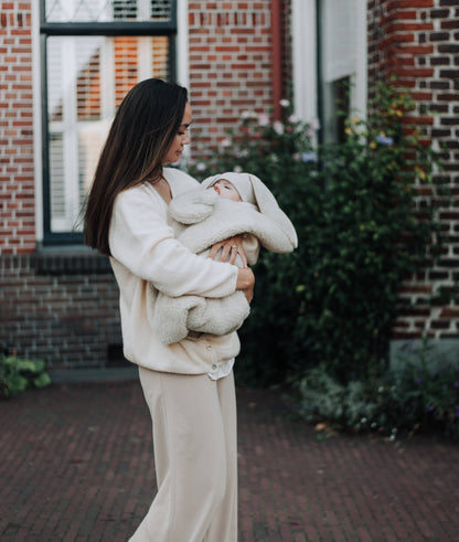 Baby blanket wrap with hood in 100% merino wool