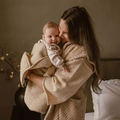 Baby blanket wrap with hood in 100% merino wool